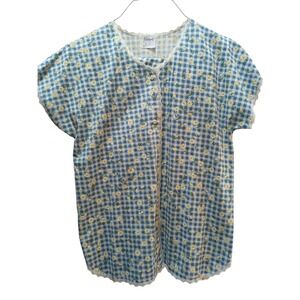 Carole vintage New no tag S Small pajamas shorts button top blue check flowers